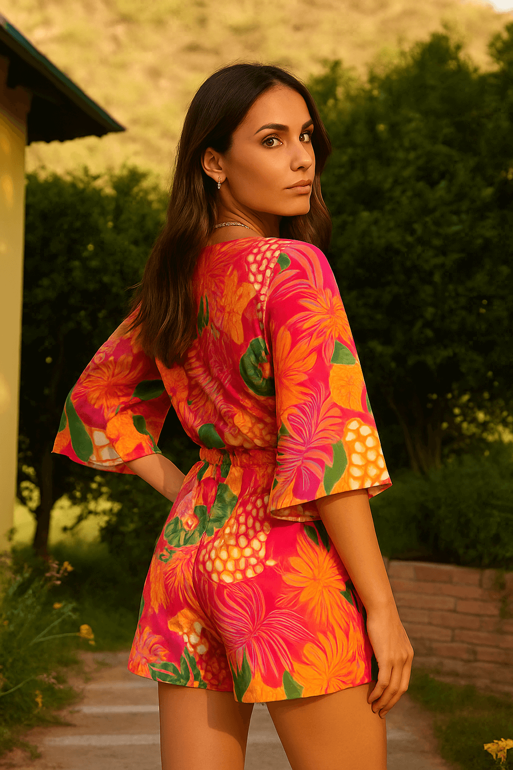 Orange & Green Floral Playsuit